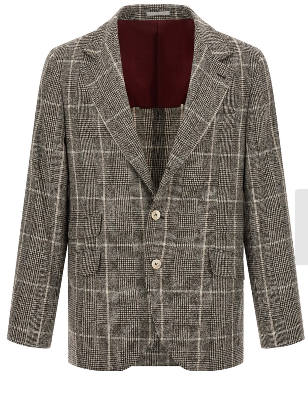 Brunello Cucinelli Brown & Gray Windowpane Check Blazer Alpaca